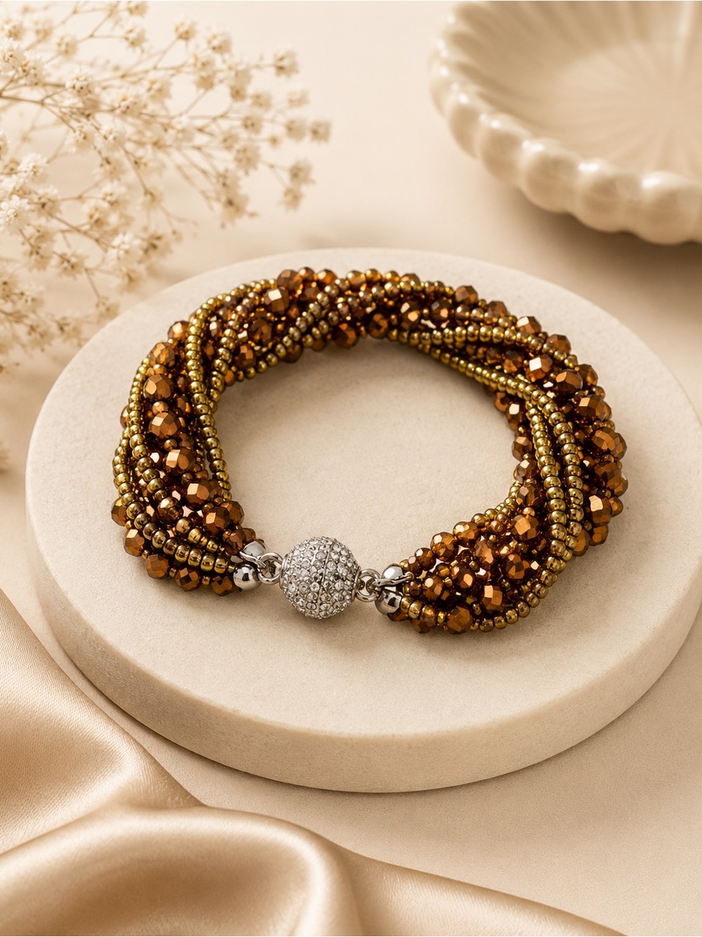 Gold Beaded Magnetic Bracelet – 7 inches